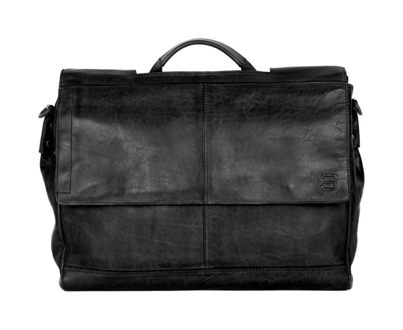 Spikes & Sparrow Leather Laptop Briefcase 15.6" - Benzo - Black